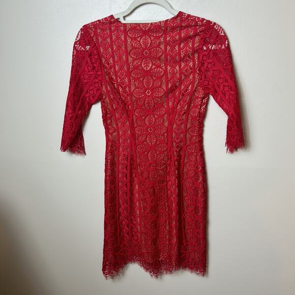 NWT For Love and Lemons Lyla red floral lace cocktail bodycon mini dress - Picture 9 of 12